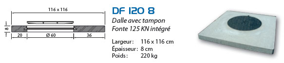 Dalle avec tampon fonte Ø60/E116/H8cm
