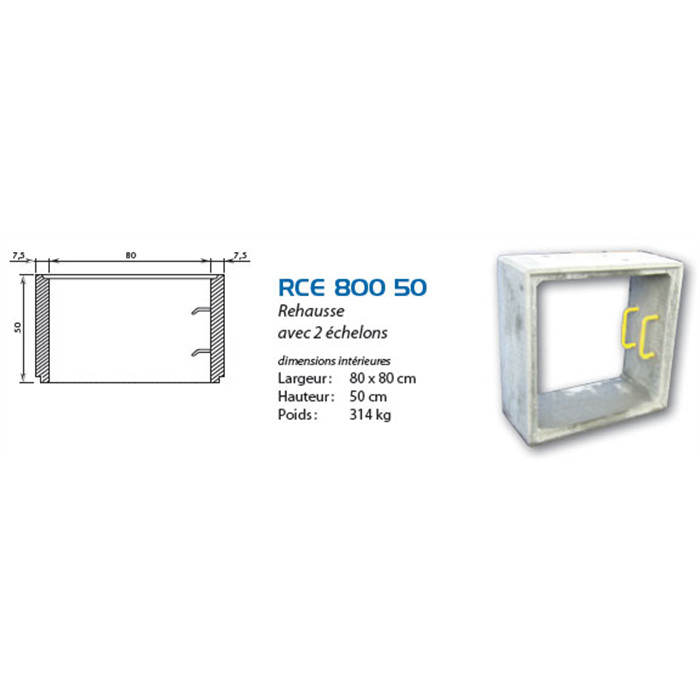 Rehausse béton I80/E95/H50 +2 échelons Rehausse béton I80/E95/H50 +2 échelons