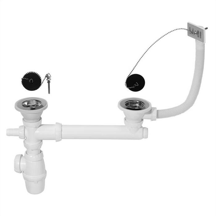 Vidage évier 2 bacs Ø50 + trop plein Vidage évier 2 bacs Ø50 + trop plein